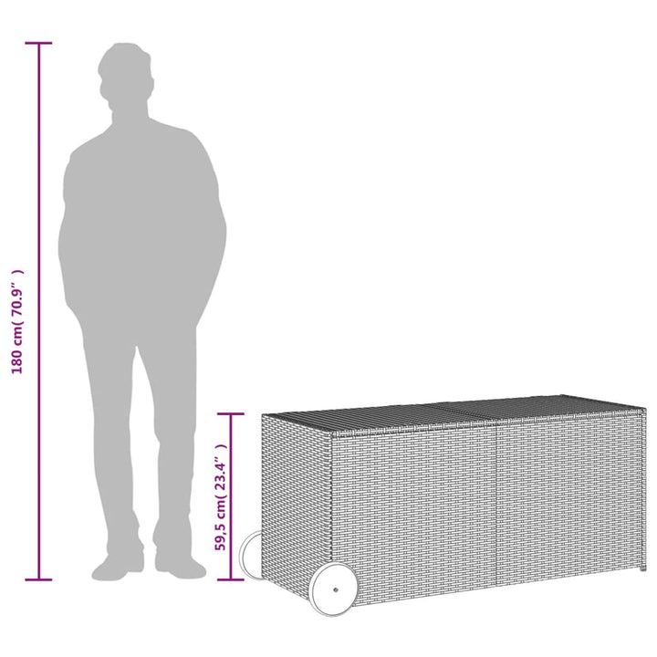 Tuinbox met wielen 283 L poly rattan zwart