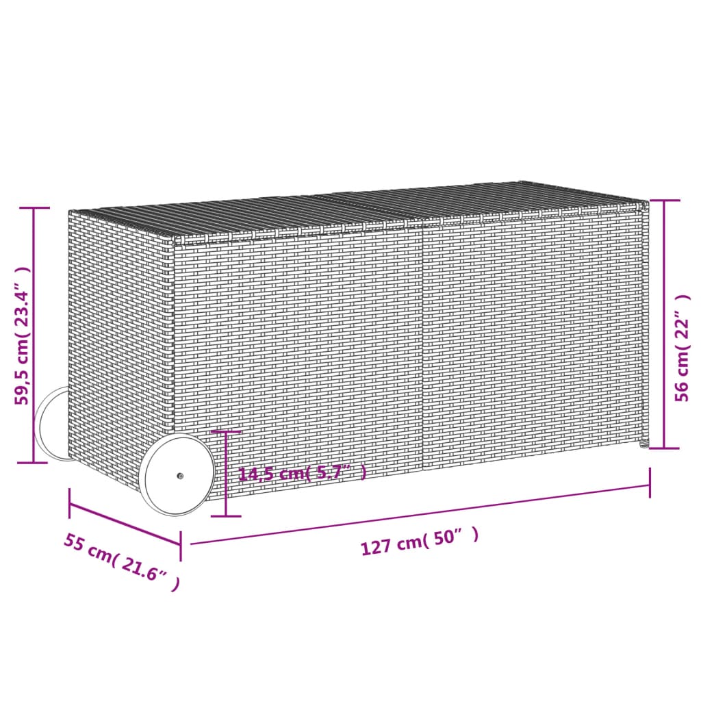 Tuinbox met wielen 283 L poly rattan zwart