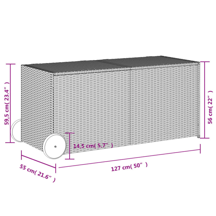 Tuinbox met wielen 283 L poly rattan bruin