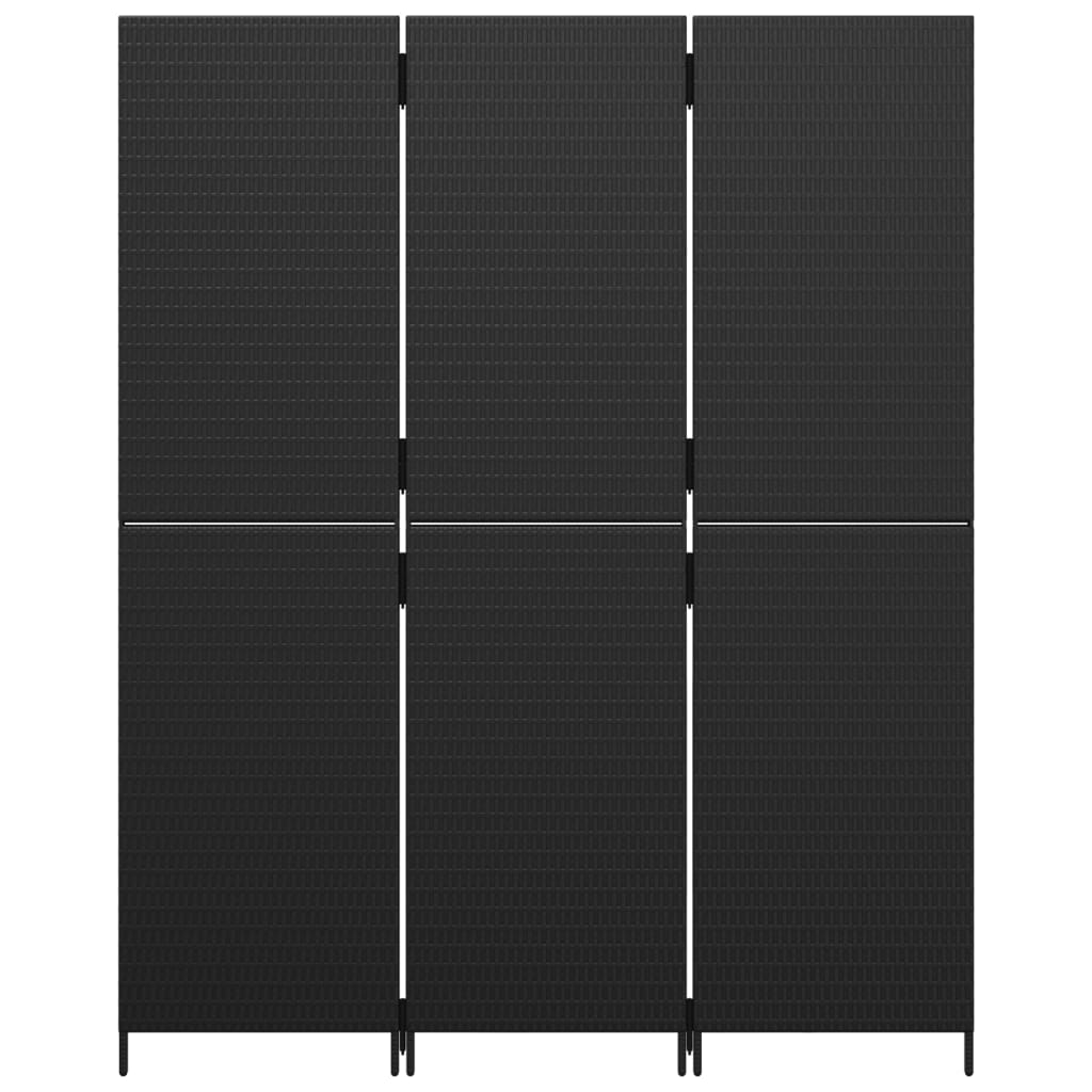 Kamerscherm 3 panelen poly rattan zwart