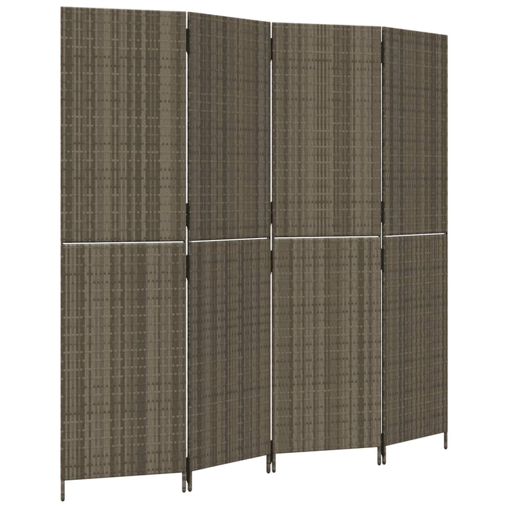 Kamerscherm 4 panelen poly rattan grijs