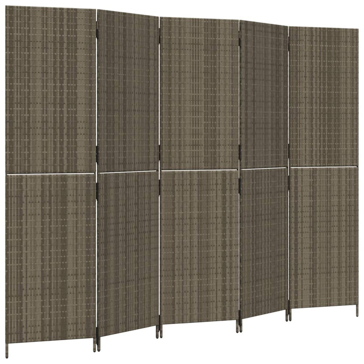 Kamerscherm 5 panelen poly rattan grijs