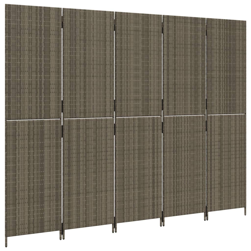 Kamerscherm 5 panelen poly rattan grijs