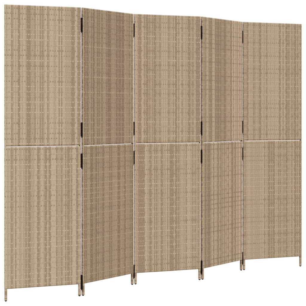 Kamerscherm 5 panelen poly rattan beige