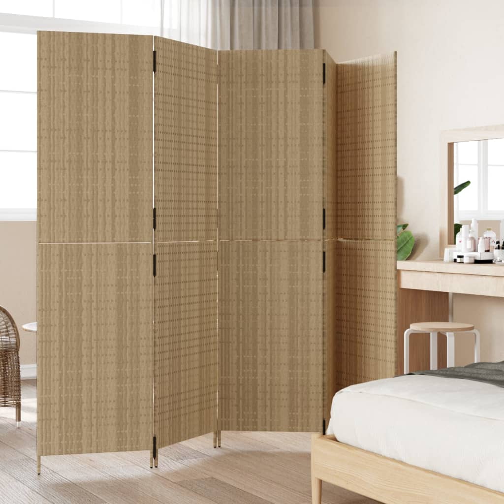 Kamerscherm 5 panelen poly rattan beige