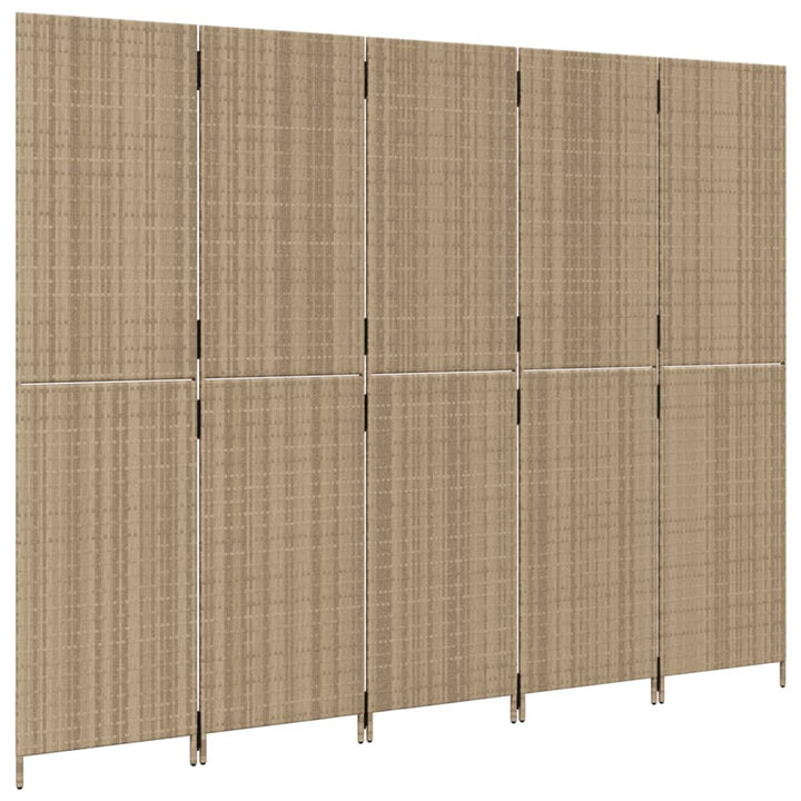 Kamerscherm 5 panelen poly rattan beige