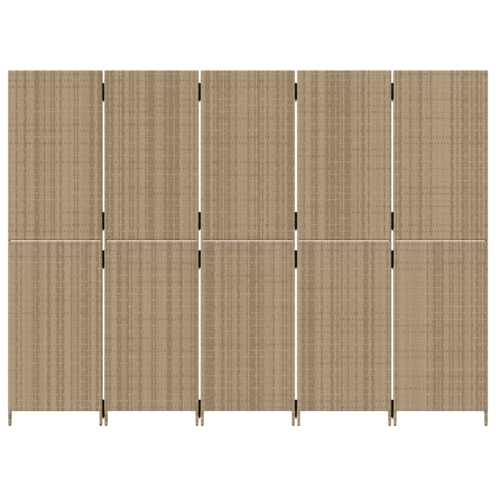 Kamerscherm 5 panelen poly rattan beige