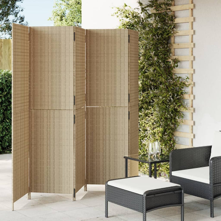 Kamerscherm 5 panelen poly rattan beige