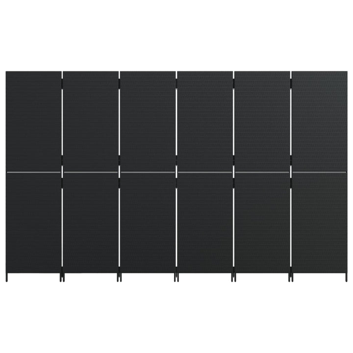 Kamerscherm 6 panelen poly rattan zwart