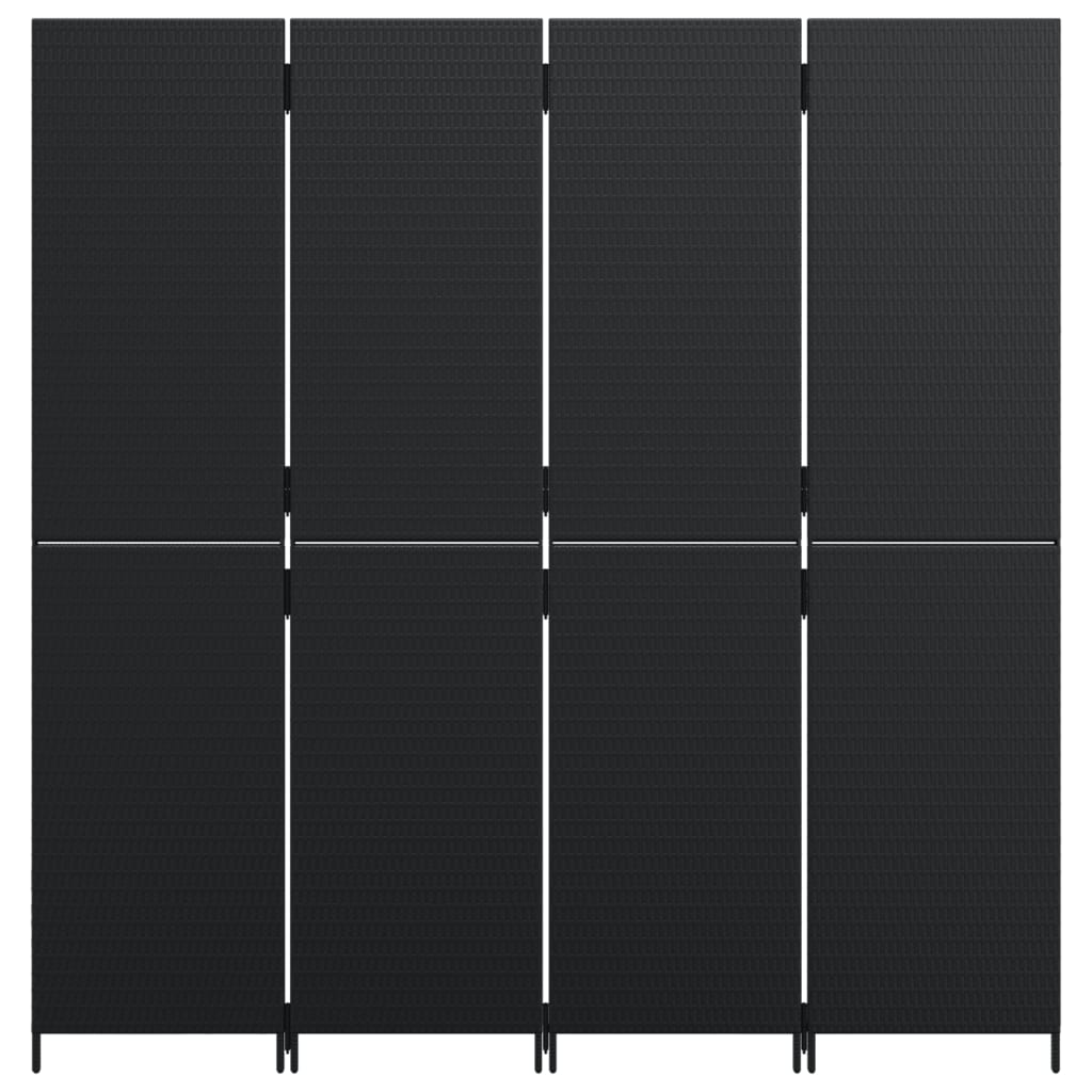 Kamerscherm 4 panelen poly rattan zwart