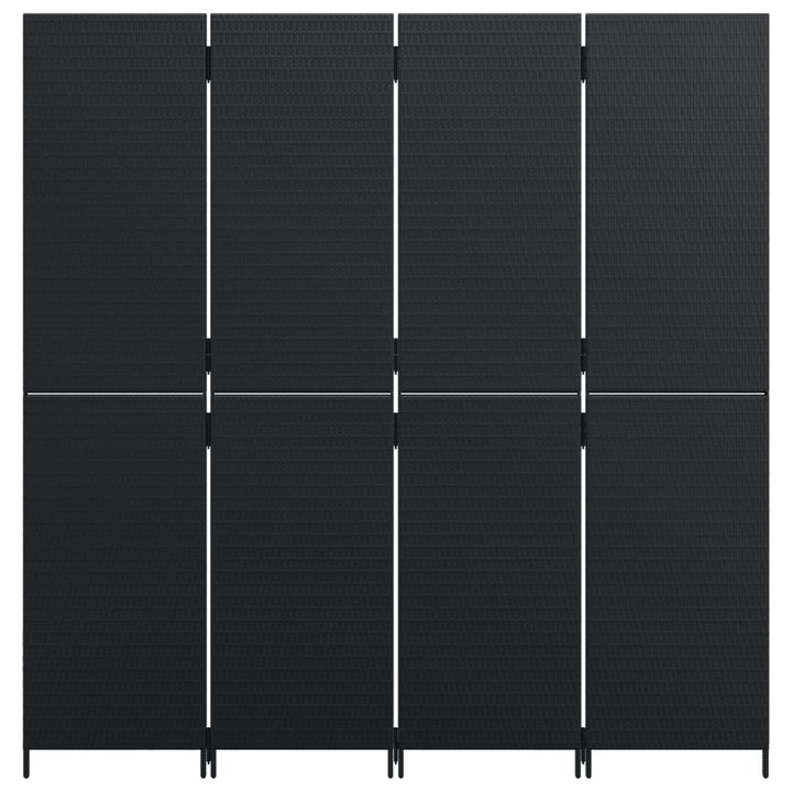 Kamerscherm 4 panelen poly rattan zwart