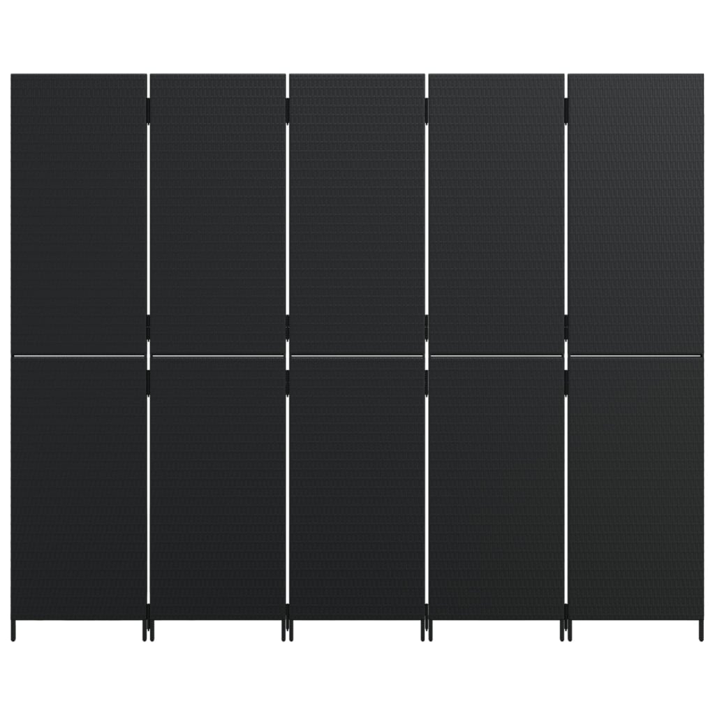 Kamerscherm 5 panelen poly rattan zwart