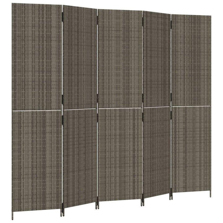 Kamerscherm 5 panelen poly rattan grijs