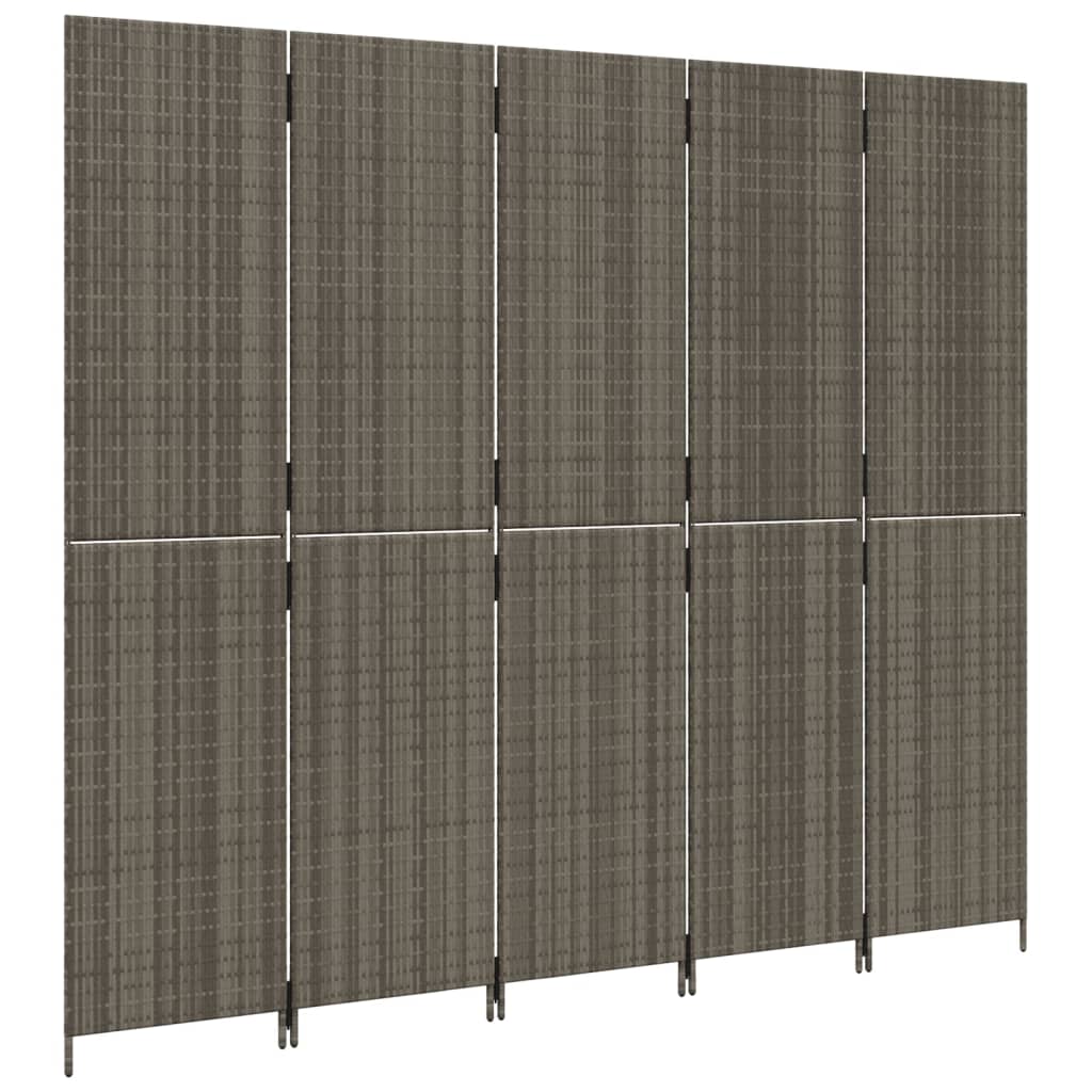 Kamerscherm 5 panelen poly rattan grijs