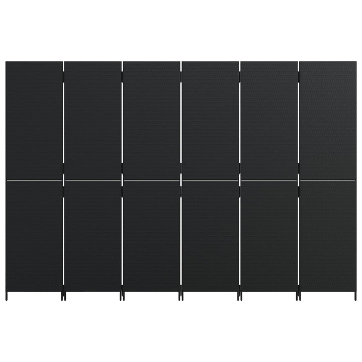 Kamerscherm 6 panelen poly rattan zwart