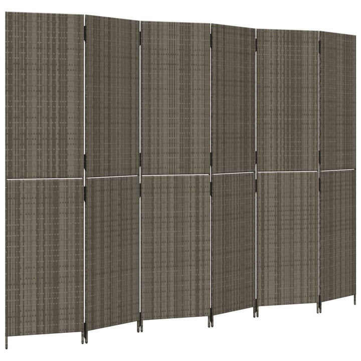 Kamerscherm 6 panelen poly rattan grijs