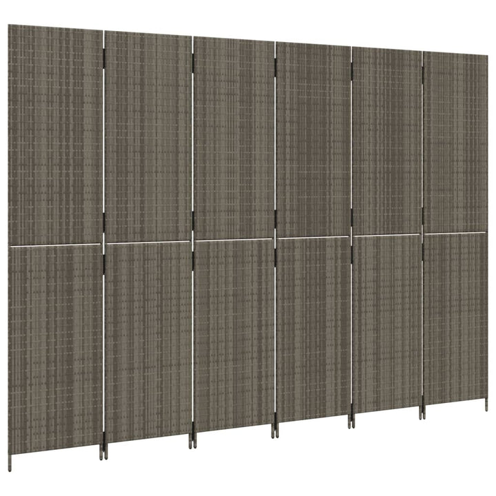 Kamerscherm 6 panelen poly rattan grijs