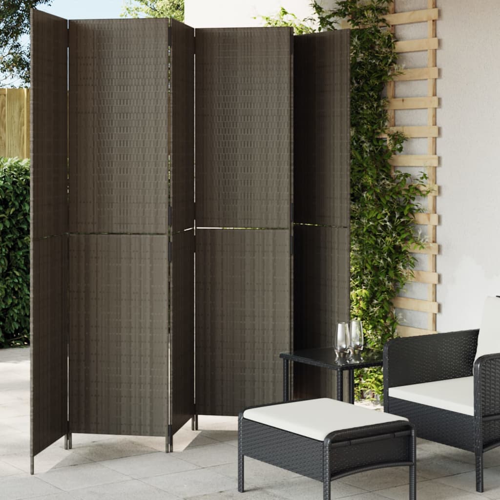 Kamerscherm 6 panelen poly rattan grijs