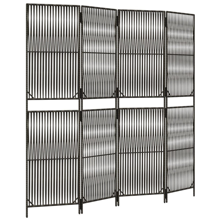 Kamerscherm 4 panelen poly rattan grijs