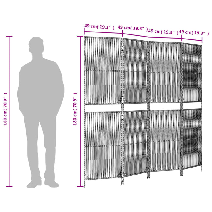 Kamerscherm 4 panelen poly rattan grijs