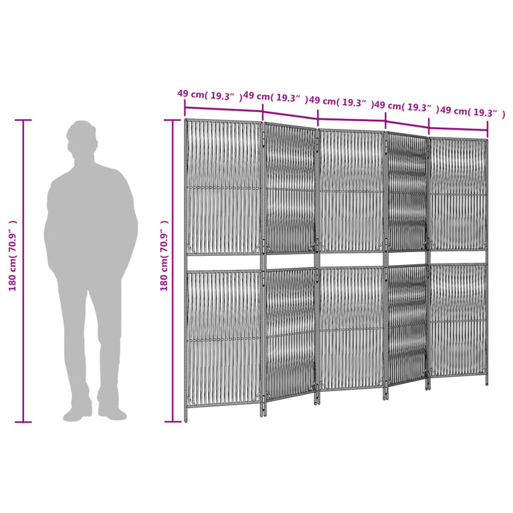 Kamerscherm 5 panelen poly rattan grijs