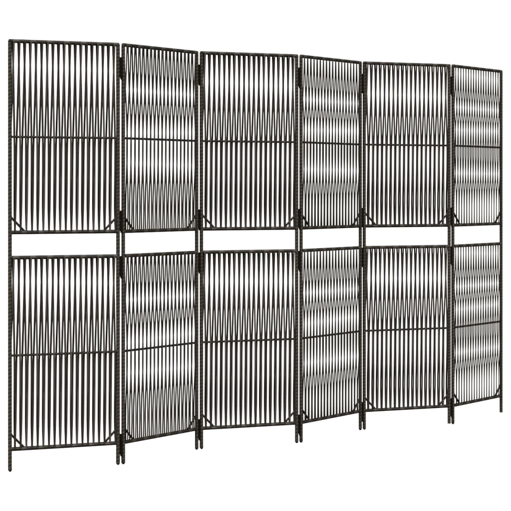 Kamerscherm 6 panelen poly rattan grijs