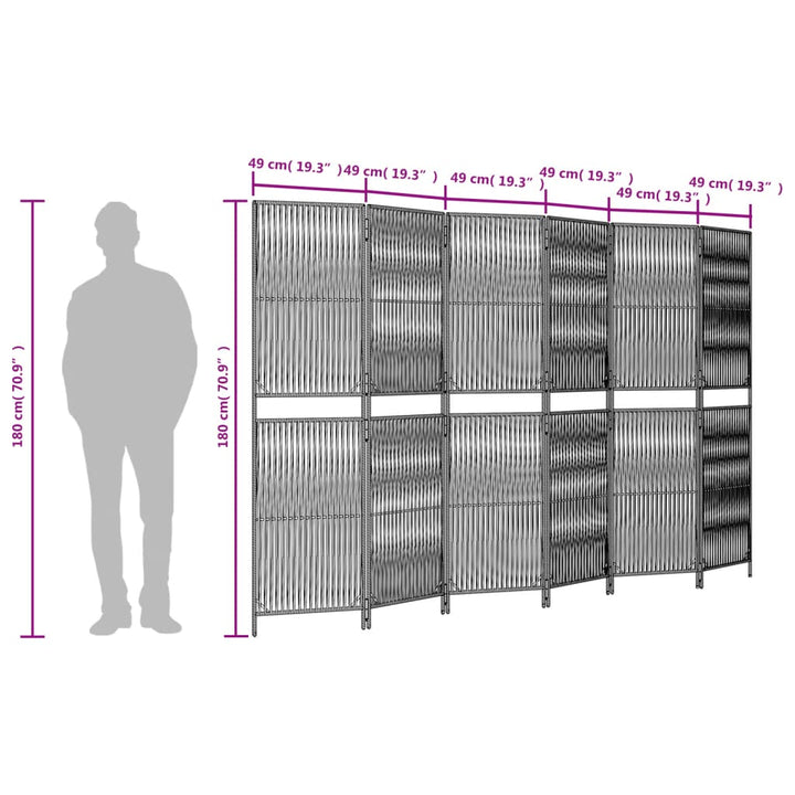 Kamerscherm 6 panelen poly rattan grijs