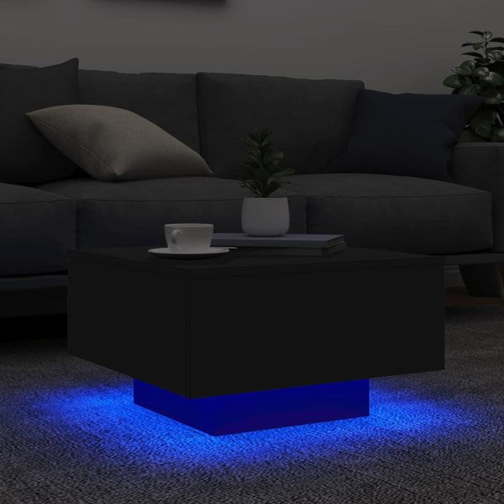 Salontafel met LED-verlichting 55x55x31 cm zwart