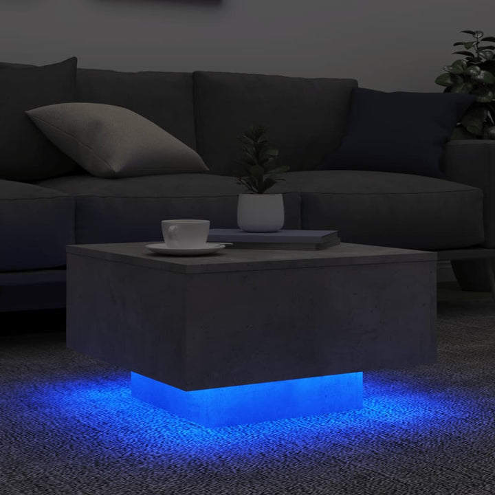 Salontafel met LED-verlichting 55x55x31 cm betongrijs