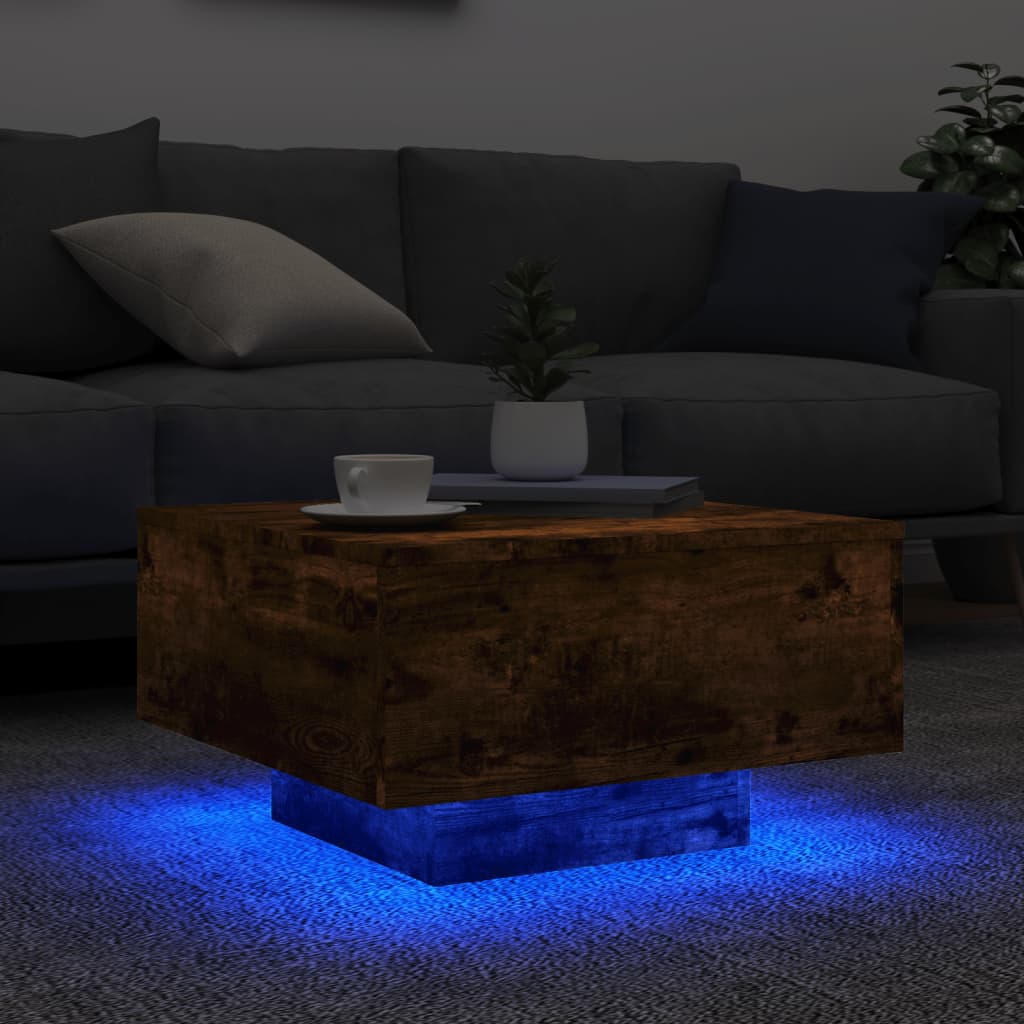 Salontafel met LED-verlichting 55x55x31 cm gerookt eikenkleurig