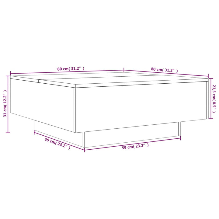 Salontafel 80x80x31 cm bewerkt hout gerookt eikenkleurig