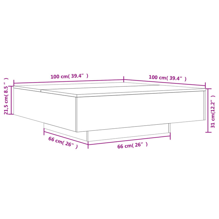 Salontafel 100x100x31 cm bewerkt hout wit