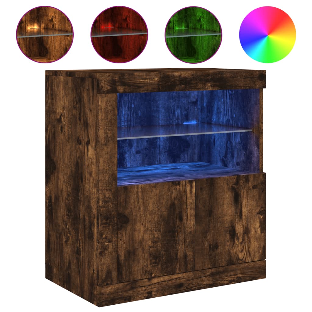 Dressoir met LED-verlichting 60,5x37x67 cm gerookt eikenkleur