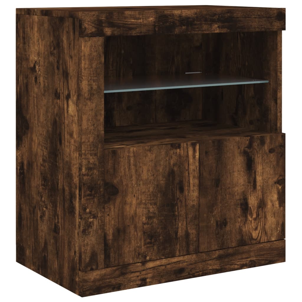 Dressoir met LED-verlichting 60,5x37x67 cm gerookt eikenkleur