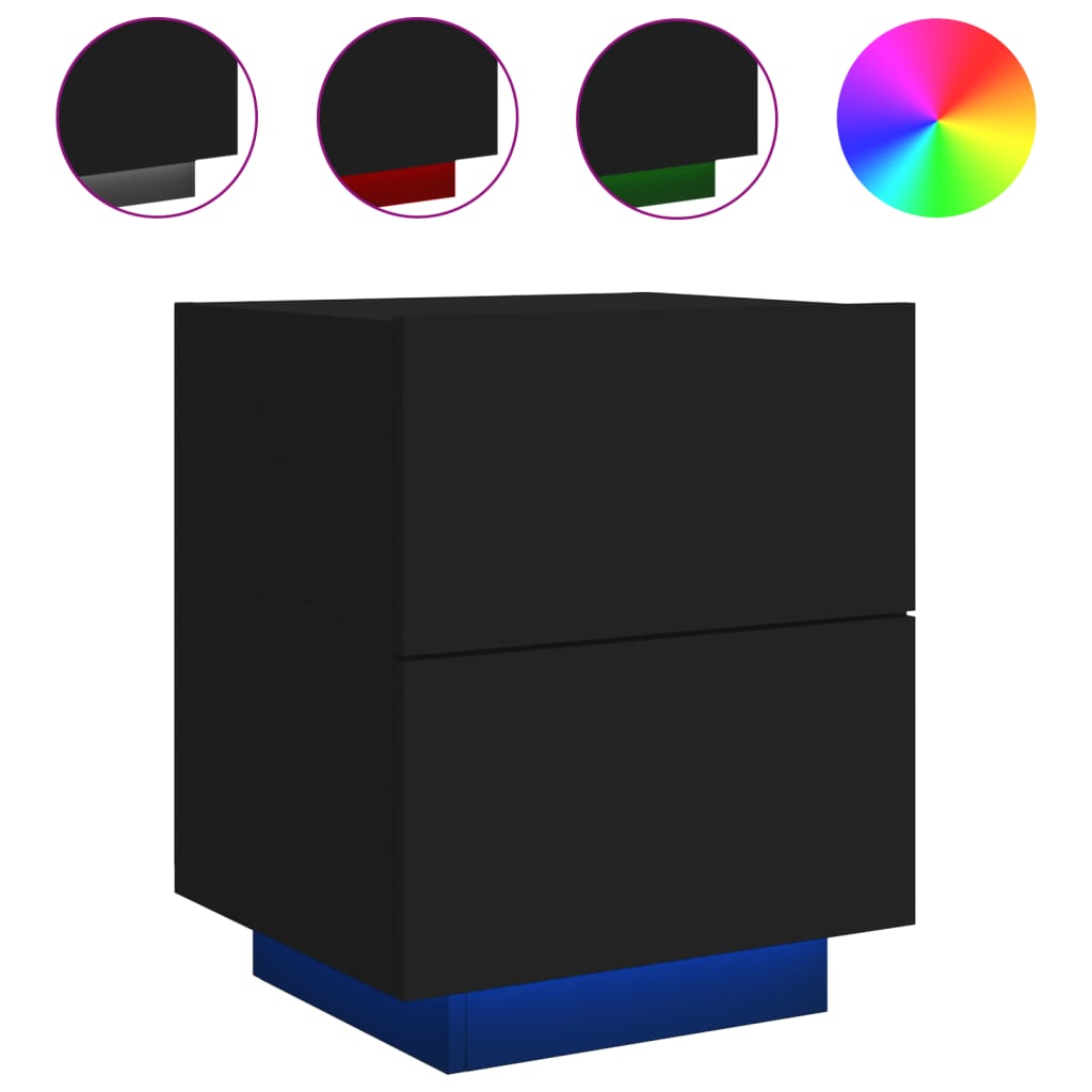 Nachtkastjes met LED-verlichting 2 st bewerkt hout zwart