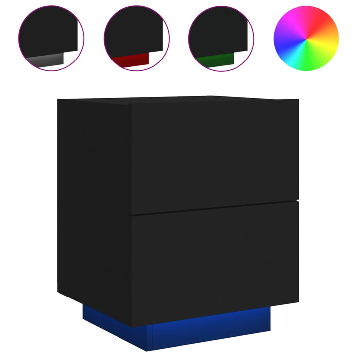 Nachtkastjes met LED-verlichting 2 st bewerkt hout zwart