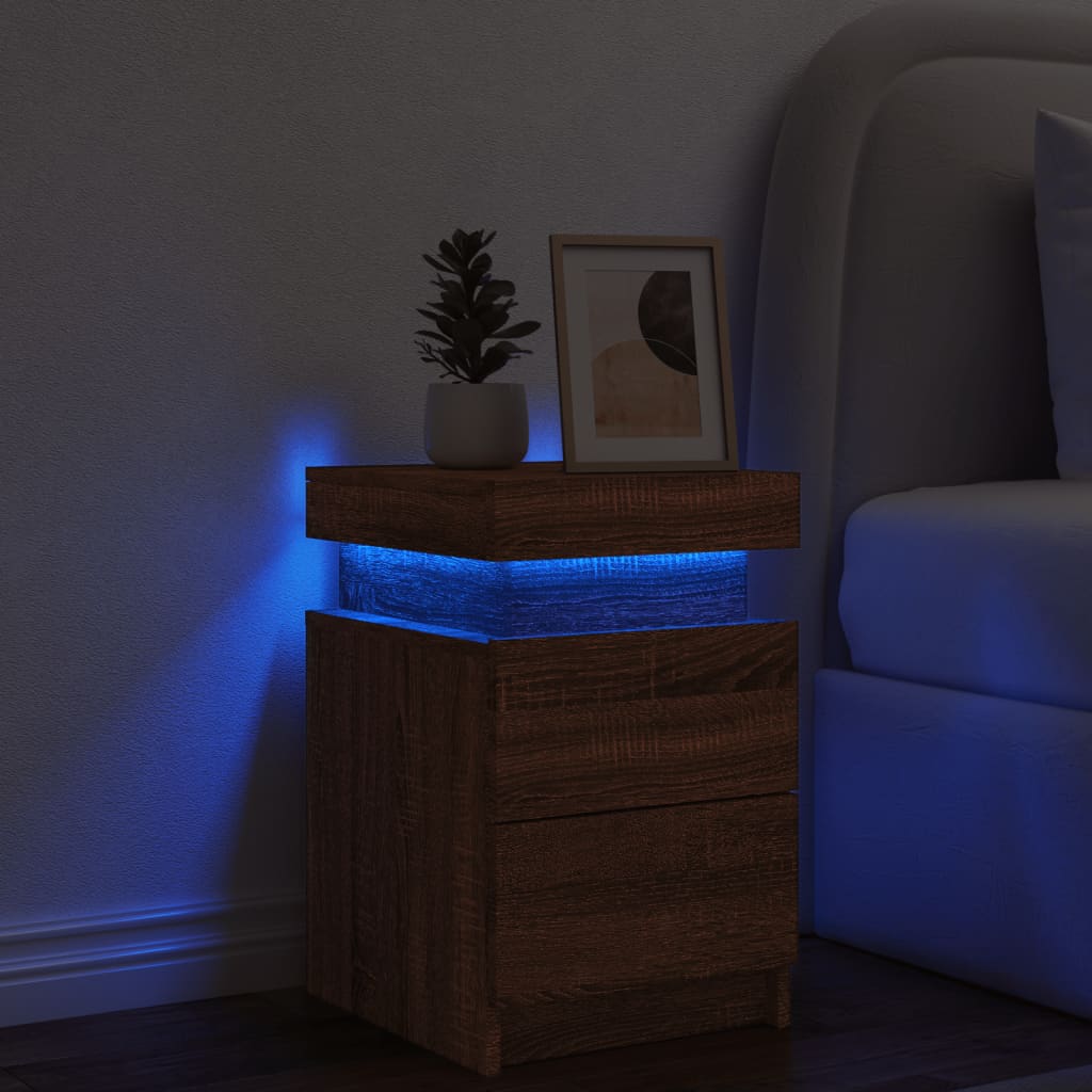 Nachtkastje met LED-verlichting 35x39x55 cm bruineikenkleurig