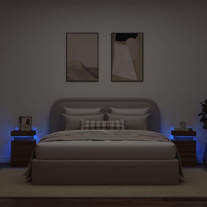 Nachtkastjes met LED 2 st 35x39x55 cm bruineikenkleurig
