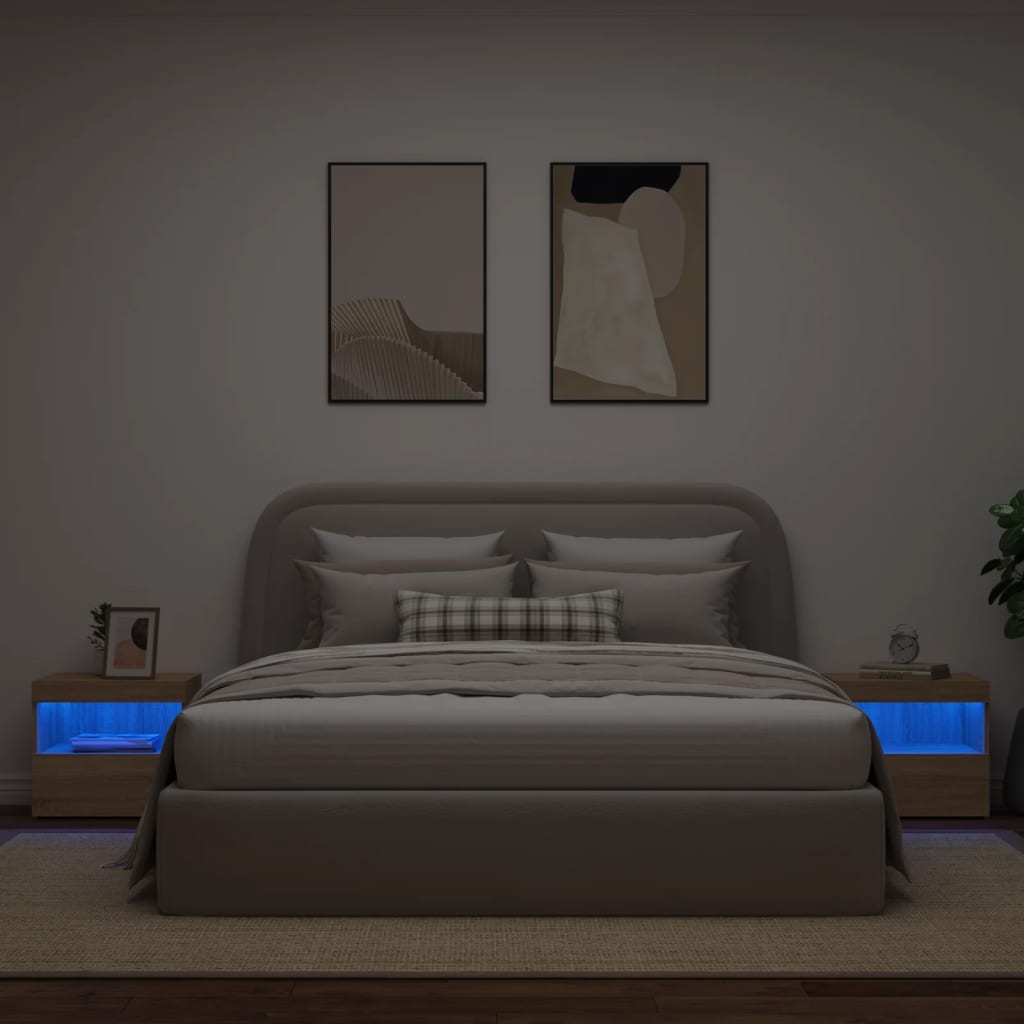 Nachtkastjes met LED 2 st 50x40x45 cm sonoma eikenkleurig