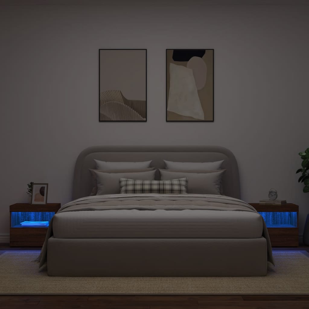 Nachtkastjes met LED-verlichting 2 st 50x40x45 cm bruineiken