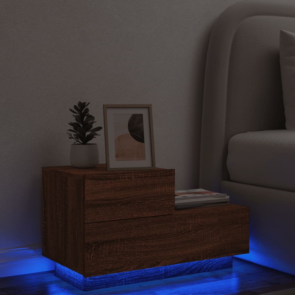 Nachtkastje met LED-verlichting 70x36x40,5 cm bruineikenkleurig