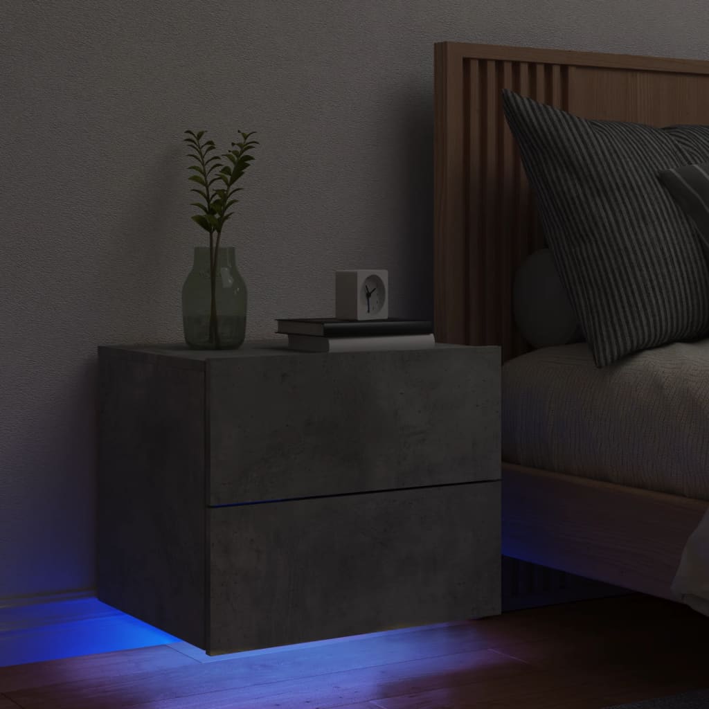 Nachtkastje met LED's wandgemonteerd betongrijs