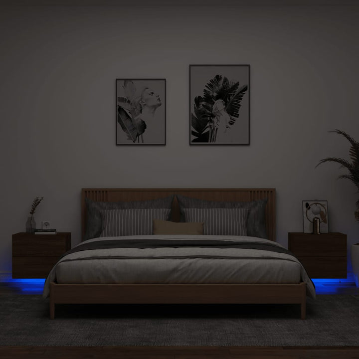 Nachtkastjes met LED's 2 st wandgemonteerd bruineikenkleurig