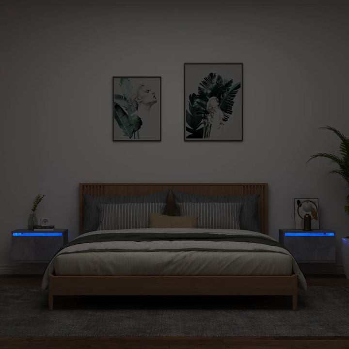 Nachtkastjes met LED's 2 st wandgemonteerd betongrijs