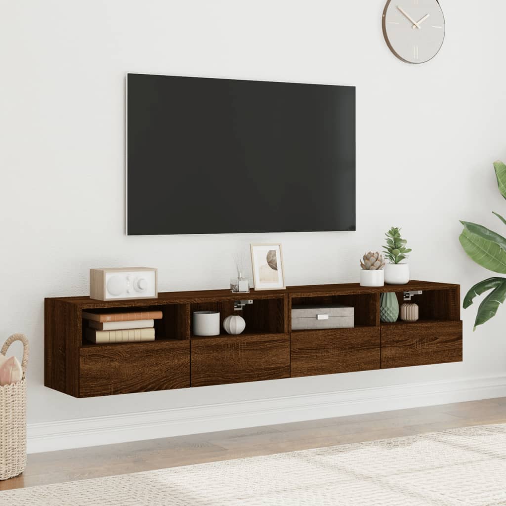 Tv-wandmeubels 2 st 80x30x30 cm bewerkt hout bruin eikenkleur