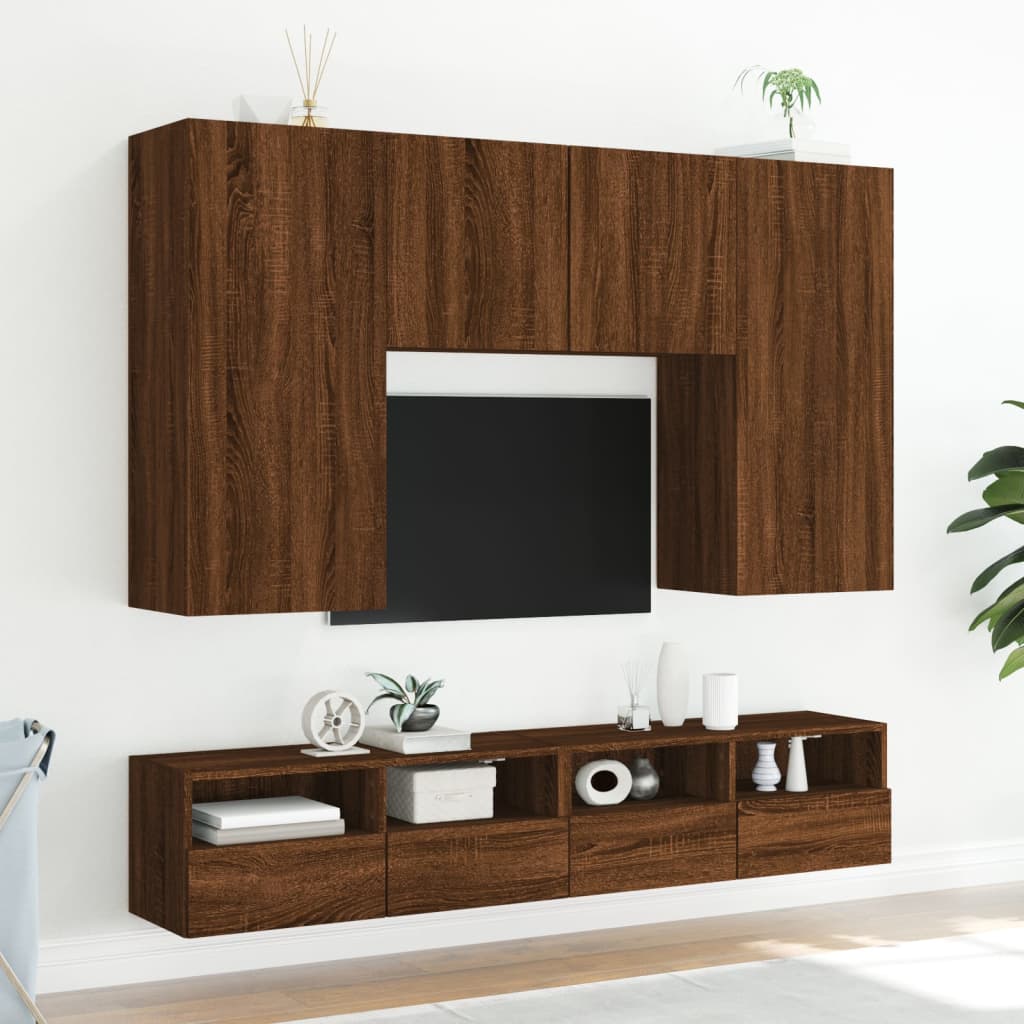 Tv-wandmeubels 2 st 80x30x30 cm bewerkt hout bruin eikenkleur