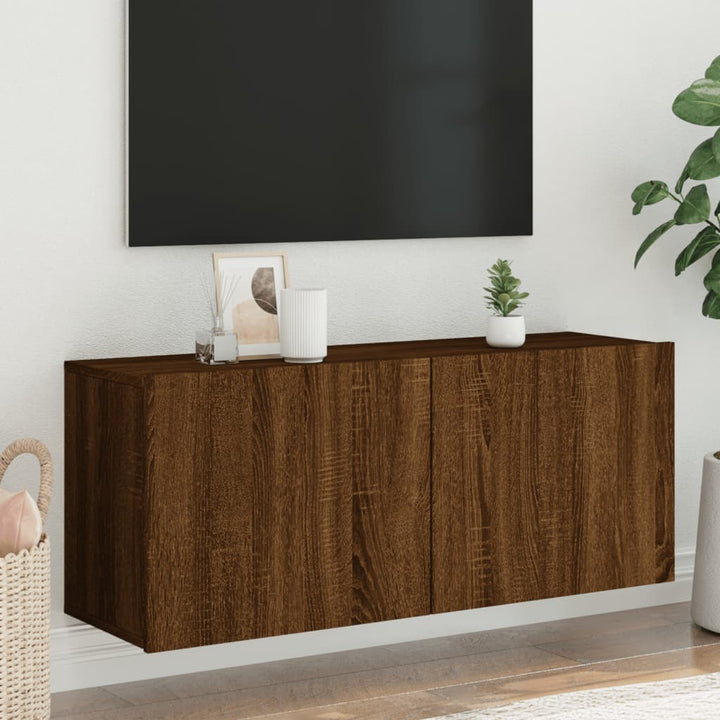 Tv-meubel wandgemonteerd 100x30x41 cm bruineikenkleurig