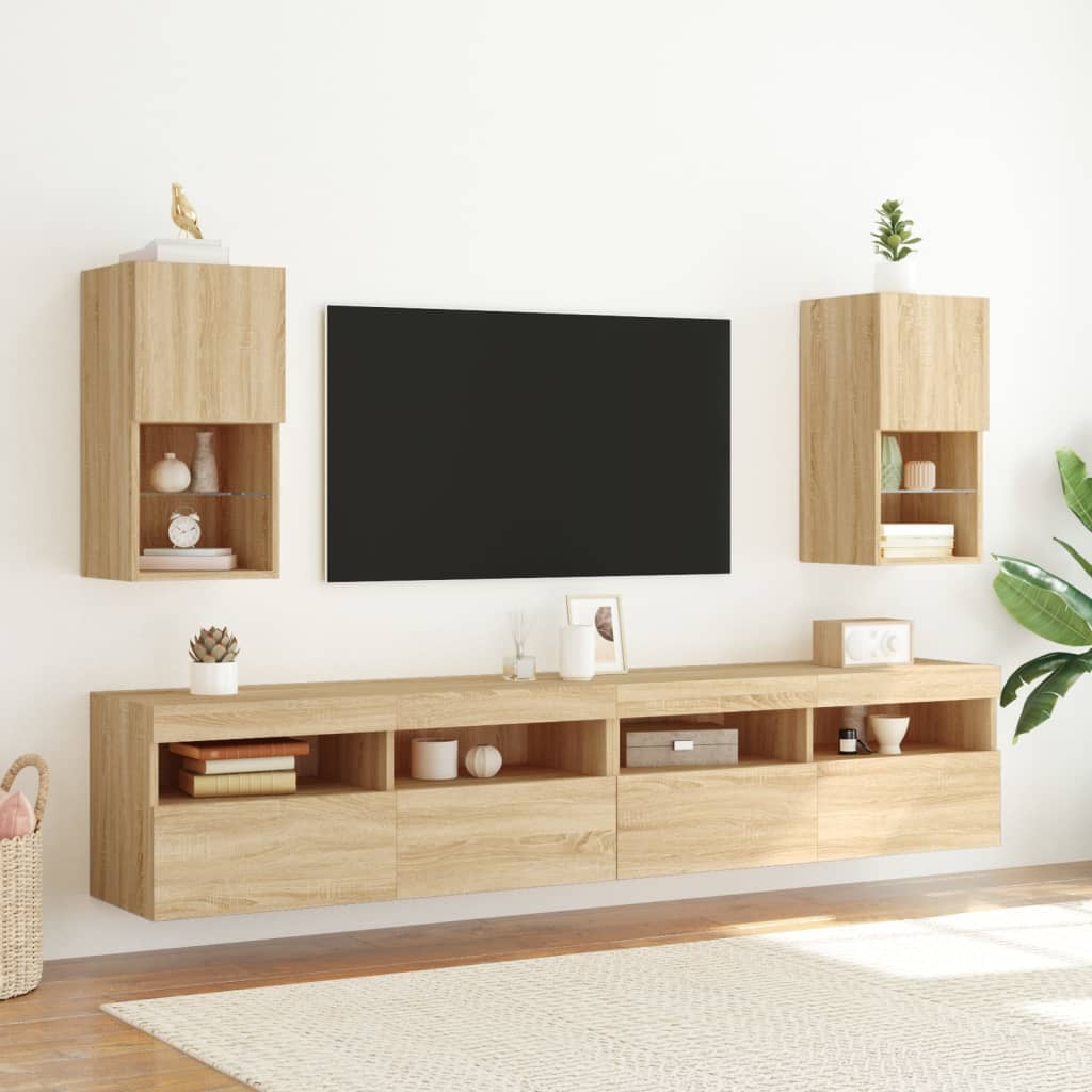 Tv-meubel met LED-verlichting 30,5x30x60 cm sonoma eikenkleurig