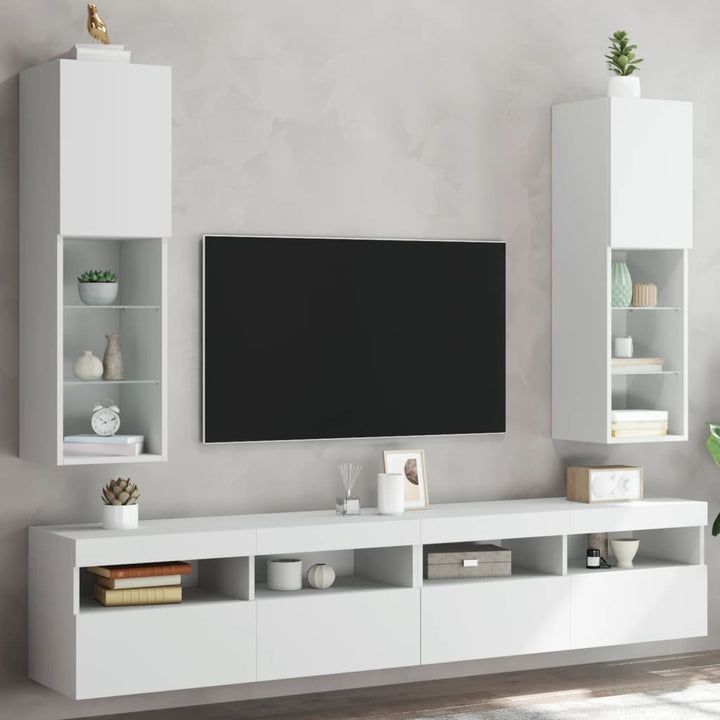 Tv-meubels met LED-verlichting 2 st 30,5x30x102 cm wit