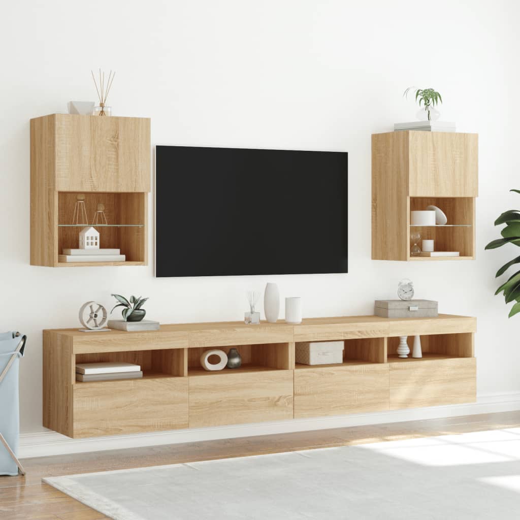 Tv-meubels met LED-verlichting 2 st 40,5x30x60 cm sonoma eiken